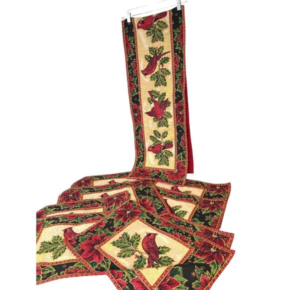 Nicholas Square Red Cardinal Christmas Holiday 8 Placemats and Table Runner Set - Picture 1 of 10